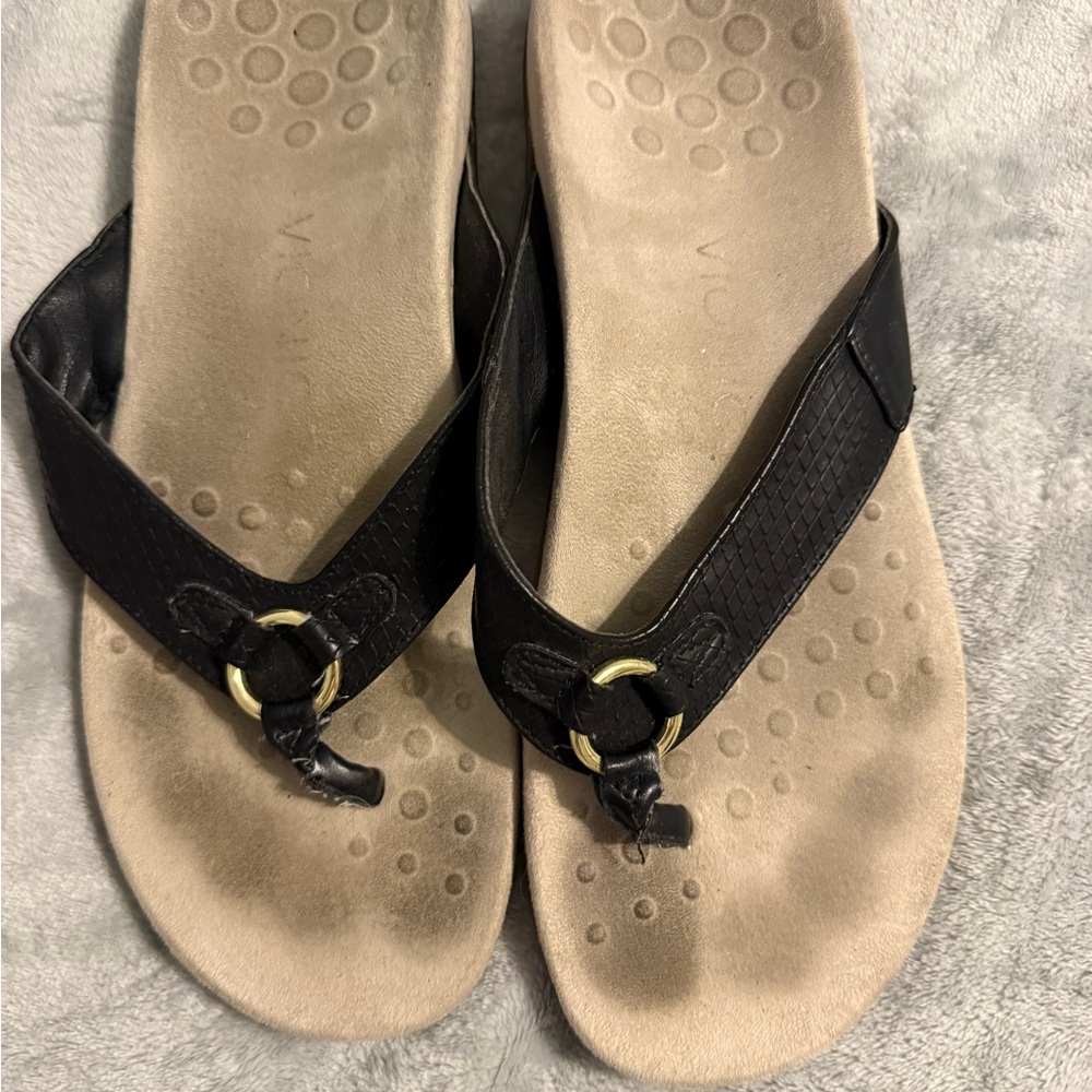 Vionic Black and Gold Sandals with Comfort Soles